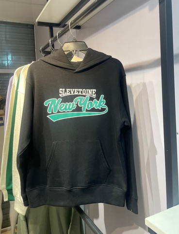 Áo Hoodie unisex form rộng có mũ chất bỉ bông - Đen