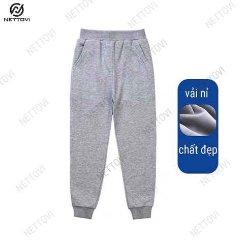 Quần nỉ trẻ em cạp chun, bo gấu cho bé từ 1-6 tuổi - Ghi đậm