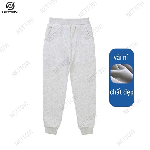 Quần nỉ trẻ em cạp chun, bo gấu cho bé từ 1-6 tuổi - Ghi nhạt