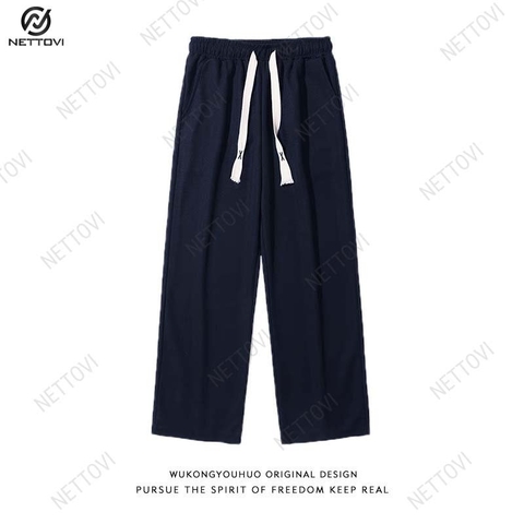 Quần ống suông nữ Nettovi, Quần nỉ nữ dáng dài form rộng co dãn tốt - Xanh than