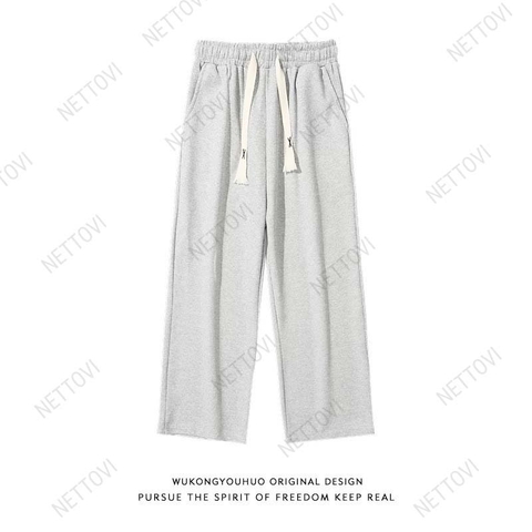 Quần ống suông nữ Nettovi, Quần nỉ nữ dáng dài form rộng co dãn tốt - Trắng