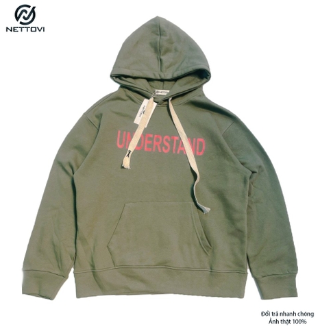 Áo Hoodie unisex form rộng có mũ chất bỉ bông - Rêu