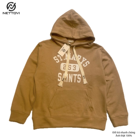 Áo Hoodie unisex form rộng có mũ chất bỉ bông - Nâu