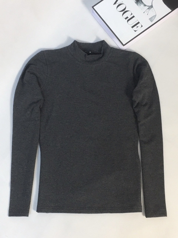 Áo giữ nhiệt nữ màu trơn, áo thun giữ nhiệt nữ dài tay trơn cổ tròn 3 phân màu cơ bản - Xám đậm