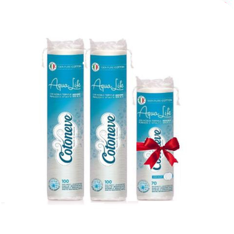 Cotoneve Combo 2 Bông tẩy trang may viền dập nổi AQUA LIFE CT002 + BTT CT001 (70m) (IP02) - mới