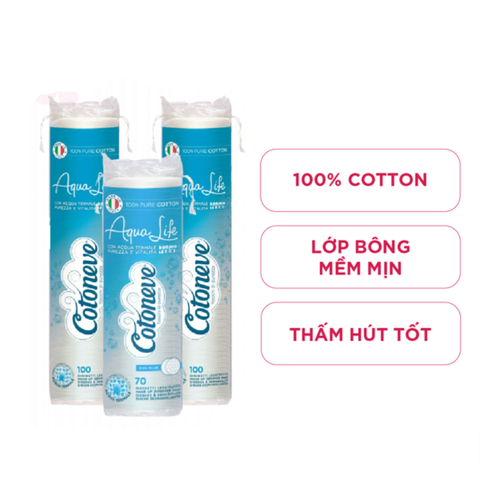 Cotoneve Combo 2 Bông tẩy trang may viền dập nổi AQUA LIFE CT002 + BTT CT001 (70m) (IP02) - mới