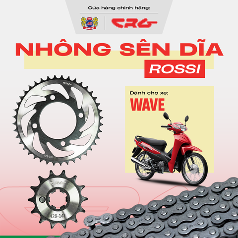 Bộ Nhông Sên Dĩa xe máy dớt bóng thép hợp kim 20Cr CRG Rossi cao cấp cho xe Wave