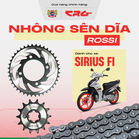 Bộ Nhông Sên Dĩa xe máy dớt bóng thép hợp kim 20Cr CRG Rossi cao cấp cho xe Sirius Fi