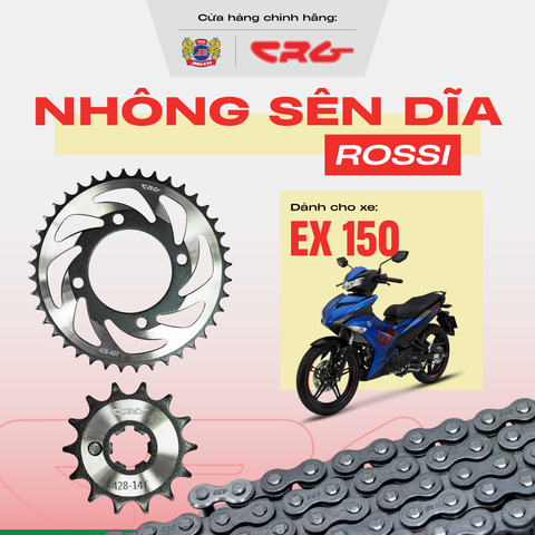 Bộ Nhông Sên Dĩa xe máy dớt bóng thép hợp kim 20Cr CRG Rossi cao cấp cho xe EX 150