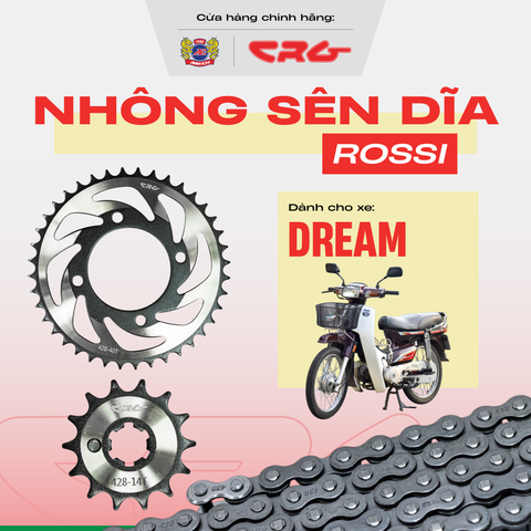 Bộ Nhông Sên Dĩa xe máy dớt bóng thép hợp kim 20Cr CRG Rossi cao cấp cho xe Dream