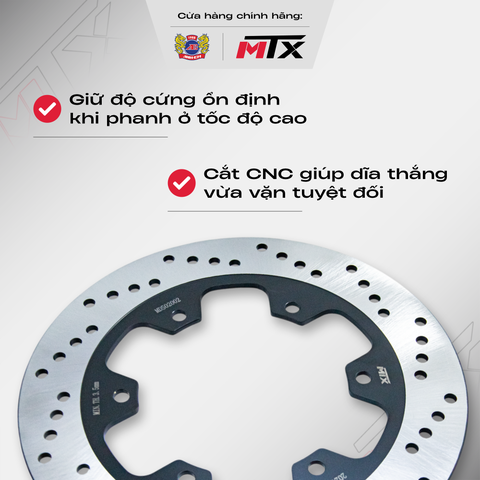 Đĩa thắng sau thép không gỉ SUS 420 MTX độ cứng cao cho xe phân khối lớn