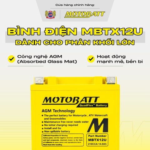 Bình điện phân khối lớn Motobatt Quadflex 12V 14Ah dòng khủng bảo hành 12 tháng chính hãng