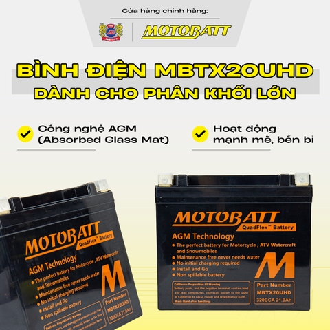 Bình điện phân khối lớn Motobatt Quadflex 12V 21Ah dòng khủng khủng bảo hành 12 tháng chính hãng