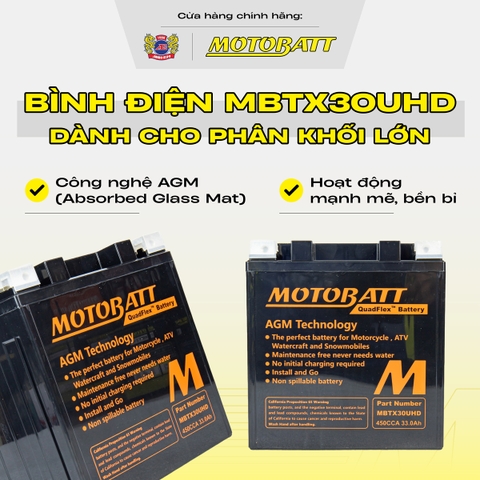 Bình điện phân khối lớn Motobatt Quadflex 12V 34Ah dòng khủng khủng bảo hành 12 tháng chính hãng