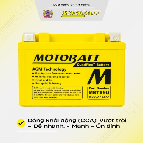 Bình điện phân khối lớn Motobatt Quadflex 12V 10,5Ah  hỗ trỡ nhiều dòng xe bảo hành 12 tháng chính hãng