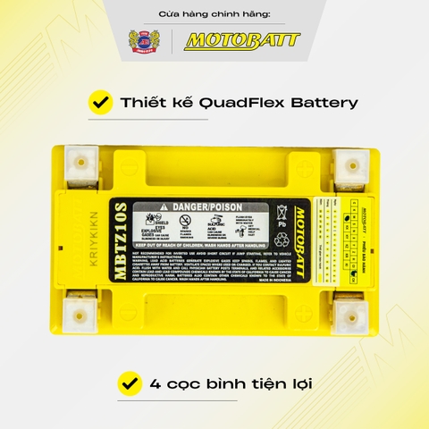 Bình điện phân khối lớn Motobatt Quadflex 12V 8,6Ah dòng CCA cực cao bảo hành 12 tháng chính hãng