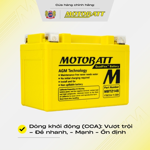Bình điện phân khối lớn Motobatt Quadflex 170A 11,5Ah dòng khủng bảo hành 18 tháng chính hãng