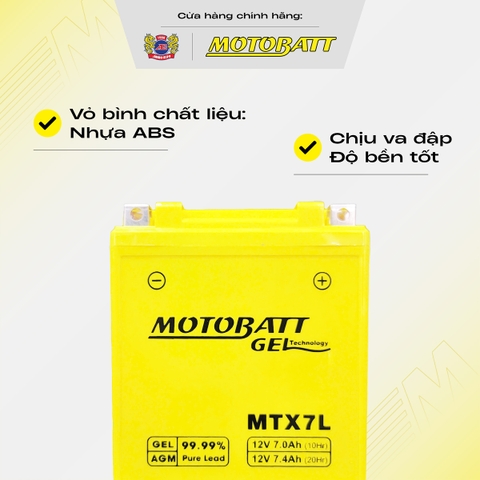Bình 7L Gel Motobatt cho SH siêu bền dòng CCA cực cao bảo hành 18 tháng bình điện vàng chính hãng