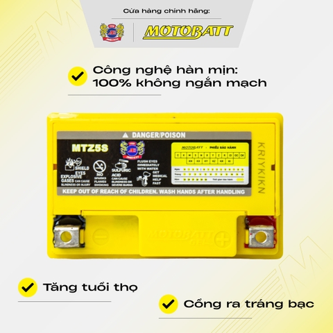 Bình điện Gel Motobatt bình lùn độ bền cao chống rò bảo hành 18 tháng bình điện vàng chính hãng