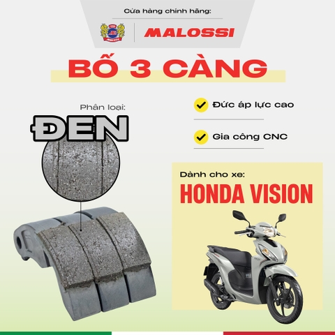 Bố 3 càng Vision gia cường 30% sợi carbon Malossi phiên bản cao cấp phần mặt bố đen