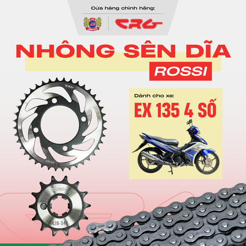 Bộ Nhông Sên Dĩa xe máy dớt bóng thép hợp kim 20Cr CRG Rossi cao cấp cho xe Ex 135 4 số