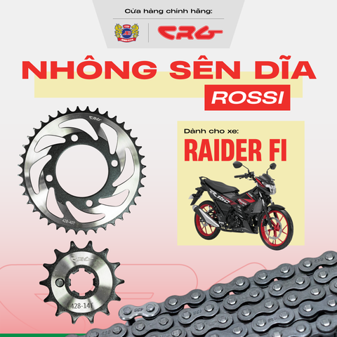 Bộ Nhông Sên Dĩa xe máy dớt bóng thép hợp kim 20Cr CRG Rossi cao cấp cho xe Raider Fi