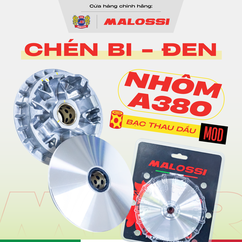 Chén bi nhôm A380 bạc thau dầu có mod bẻ độ Malossi hộp màu đen