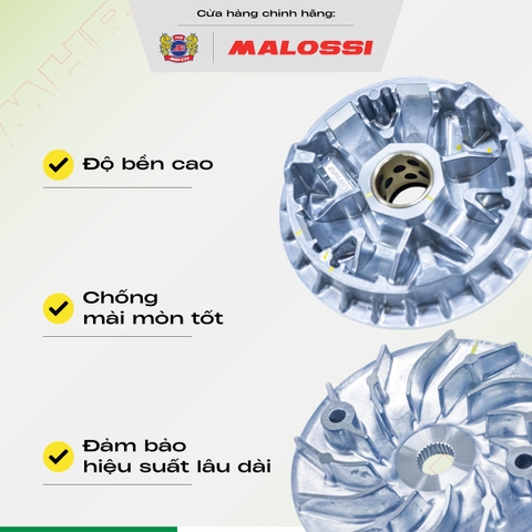 Combo chén bi cánh quạt nhôm A380 bạc thau dầu mod bẻ độ Malossi tem màu đen dành cho Honda