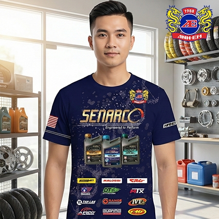 Áo Thun Nam Cổ Tròn SENARCO Phong Cách Thể Thao & Đường Phố Màu Xanh Dương