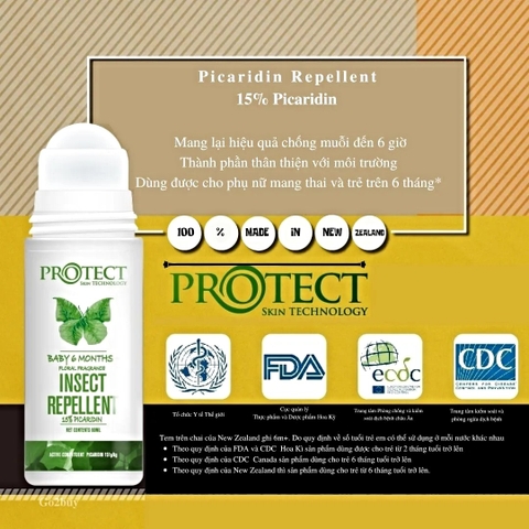 [Không hộp] Chai lăn chống muỗi và côn trùng cho trẻ nhỏ và phụ nữ mang thai từ New Zealand 15% Picaridin - Hương nhẹ