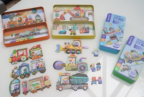Hộp bút kèm mảnh ghép hình nam châm - Phương tiện giao thông (Combo 4 hộp)