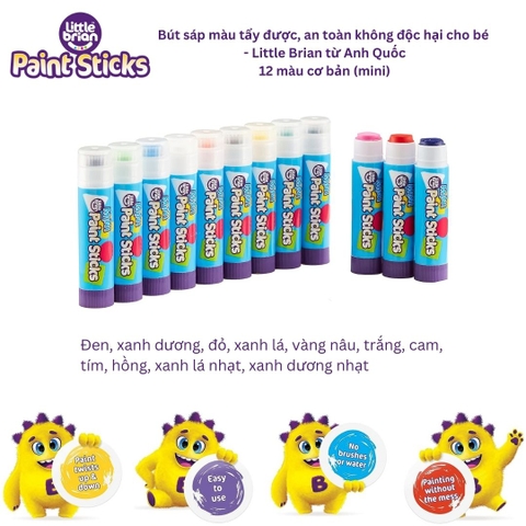 Bút sáp màu an toàn, tẩy được Little Brian (Chính hãng Anh Quốc) - 12 màu mini