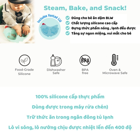 Khay hấp hình con gà Xanh dương - innobaby từ Hàn Quốc | Din Din SMART Silicone Chicken Steamer