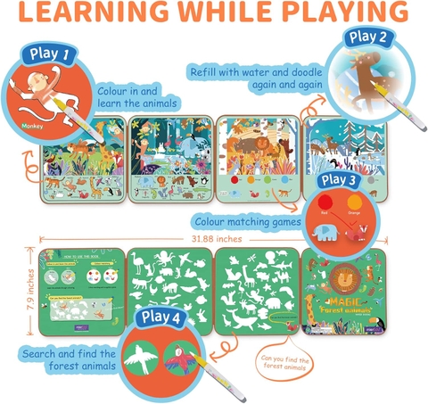 Sách tô màu nước ma thuật _ Động vật rừng xanh (chính hãng Úc)