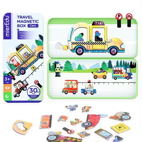 Hộp bút kèm mảnh ghép hình nam châm - Phương tiện giao thông (Combo 4 hộp)