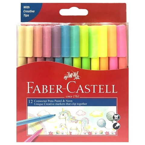 Bút lông màu connector 12 màu pastel & neon Faber-Castell