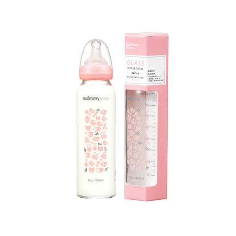 Bình sữa thủy tinh cổ chuẩn 240ml - màu hồng -mammyshop Đài Loan