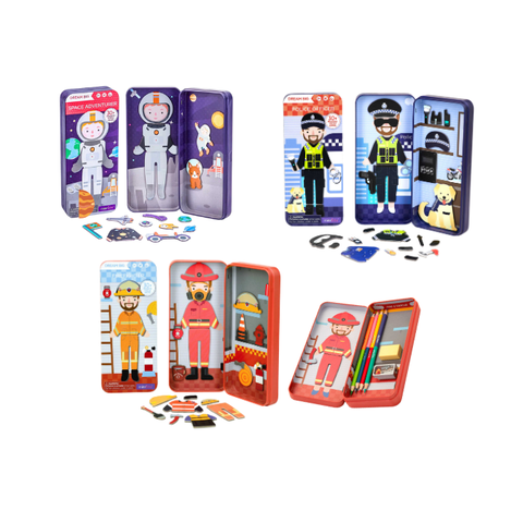 Hộp bút kèm mảnh ghép hình nam châm - Chủ đề Nghề nghiệp bé trai (Combo 3 hộp)