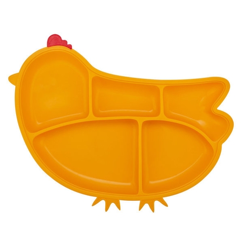 Khay ăn dặm hình chú gà màu vàng-innobaby Hàn Quốc |  DIN DIN SMART Silicone Suction Divided Chicken Plate