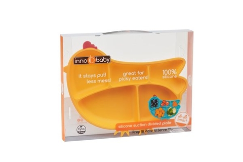 Khay ăn dặm hình chú gà màu vàng-innobaby Hàn Quốc |  DIN DIN SMART Silicone Suction Divided Chicken Plate