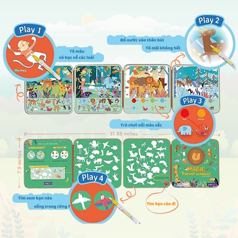 Sách tô màu nước ma thuật (chính hãng Úc), giấy premium, dùng nhiều lần không rách