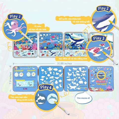 Sách tô màu nước ma thuật (chính hãng Úc), giấy premium, dùng nhiều lần không rách