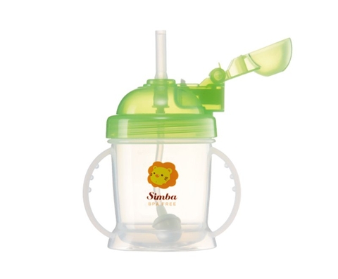 Ly tập uống hút tự động 180ml - màu xanh lá Simba 6m+