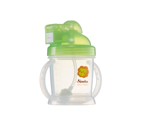 Ly tập uống hút tự động 180ml - màu xanh lá Simba 6m+