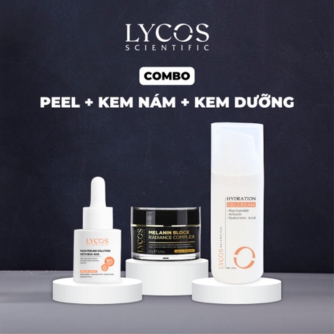 Combo 3 - Sáng Da Mờ Nám Lycos : Tinh chất Peel Da Lycos + Kem Nám Đêm Lycos + Dưỡng ẩm Lycos