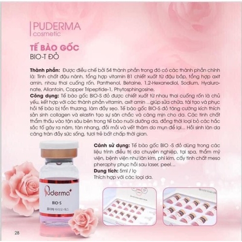 Tế Bào Gốc Đỏ PUDERMA BIO-S Đỏ, tiệt trùng 100%: mờ nám, tàn nhang, đồi mồi, vết thâm, tái tạo da