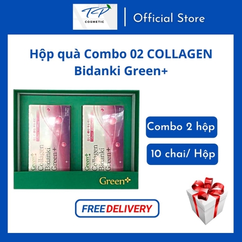 Hộp quà Combo 02 COLLAGEN Bidanki Green+ (dạng nước): Hấp Thụ Nhanh, Đẹp Da, Giữ Dáng, Hạn Chế Quá Trìn