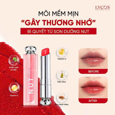 Son NUT LYCOS có màu - Son Dưỡng Môi Lycos căng mọng, dưỡng ẩm, mờ thâm, cải thiện nứt nẻ. 10g