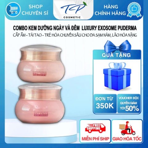 Bộ Kem Dưỡng Da Ban ngày và Ban Đêm Luxury Exosome Puderma, Trẻ hóa vượt trội, nâng cơ, xóa nhăn, xử lý nám chuyên sâu