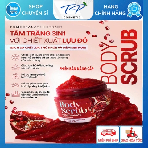 [Nâng cấp] Tắm Trắng Body Scrub 3 in 1 Chiết xuất lựu đỏ : Làm sạch tế bào chết, Dưỡng da trắng mịn
